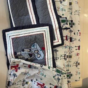 Pottery Barn boys robot full size duvet cover w shams 6 piece set!
